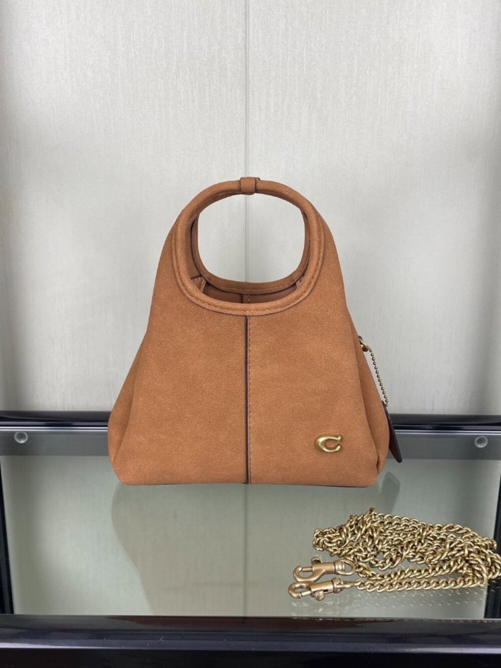 Coach Khaki Suede Circular Handle Handbag